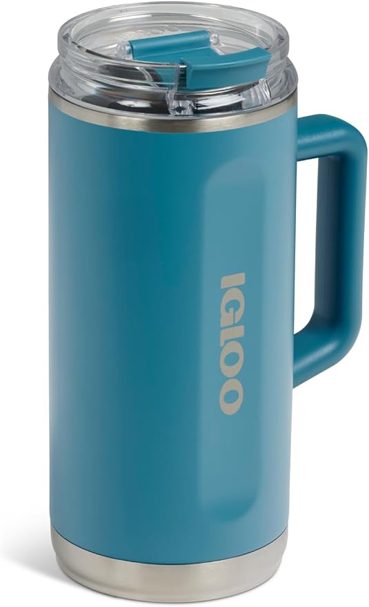 Igloo, 36 oz Tumbler with Handle, Reusable Travel Mug, Stainless Steel Insulated Hydration Cup for Hot & Cold Beverages, Modern Blue