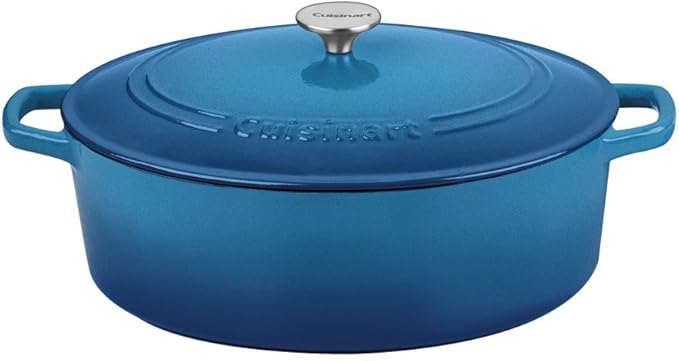 Cuisinart Chef's Classic Enameled Cast Iron Dutch Oven with Lid, Porcelain Enameled Interior, Oven Safe, Induction Compatible, 7-Quart, Oval, Gradient Blue