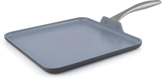 GreenPan Lima Hard Anodized 11” Square Griddle Pan, Ceramic Nonstick, PFAS-Free Nontoxic Pots and Pans, Oven & Broiler Safe, Stainless Steel Handle, Cookware for Eggs & Omelet, Gray