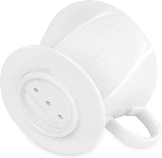 Pour Over Ceramic, Coffee Dripper Ceramic Coffee Maker,White | 3 Holes Flat Bottom, Porcelain Slow Filter Cone for Travel, Camping, Office, Home, Coffee Maker Brew