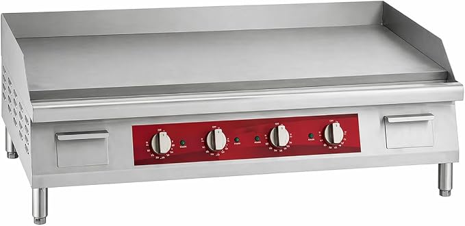 48-Inch Electric Commercial Countertop Griddle, 4 Zone Temperature Control, 208/240V, 1-Inch Thick Steel Surface, 150-570°F Range