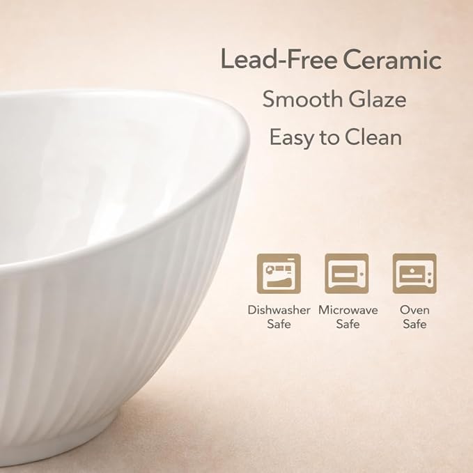 60oz Large Ceramic Salad Bowl with Acacia Wood Utensils, 10" Oval White Serving Bowl for Soup, Pasta, Fruit, Snacks – Mixing Bowls for Entertaining, Party, Kitchen, Dinner – Housewarming Gift