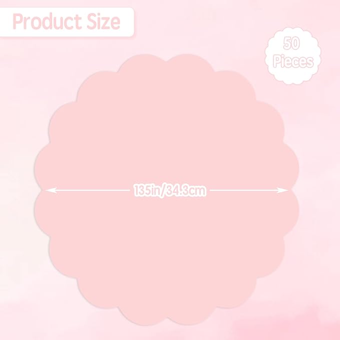 50 Pcs Light Pink Paper Placemats, Disposable Scalloped Placemat Decorative Placemats for Birthday Wedding Baby Shower Banquet Tea Party,13.5 Inch