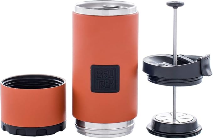 BruTrek | OVRLNDR Travel French Press | 24 fl.oz Drinkable Lid | Red Rock | Drinkable Capacity, Vacuum Insulated, Easy To Clean Removable Bottom, No Spill Lid, On The Go Coffee Brewing (Red Rock)