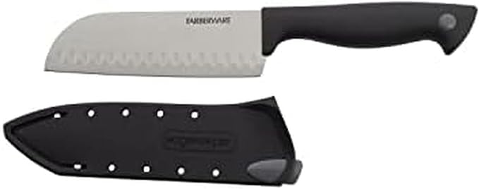 Farberware EdgeKeeper 5 Inch Santoku Knife with Self-Sharpening Blade Cover, High-Carbon Stainless Steel Blade with Oval Indentations, Ergonomic Handle