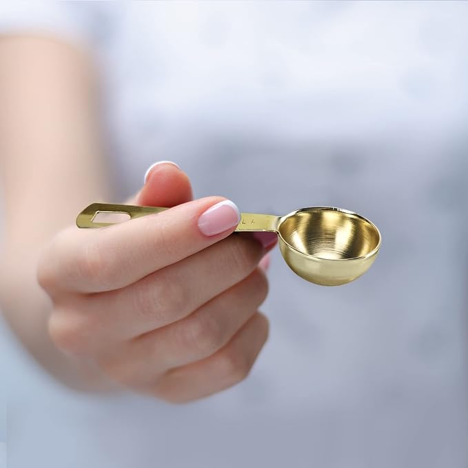 Gold Measuring Spoons, 6 Piece Set, 18/8 Stainless Steel | Heavy Duty, 1/8 tsp, 1/4 tsp, 1/2 tsp, 1 tsp, 1/2 tbsp & 1 tbsp, Measuring Liquid and Dry Ingredients, For Cooking Baking