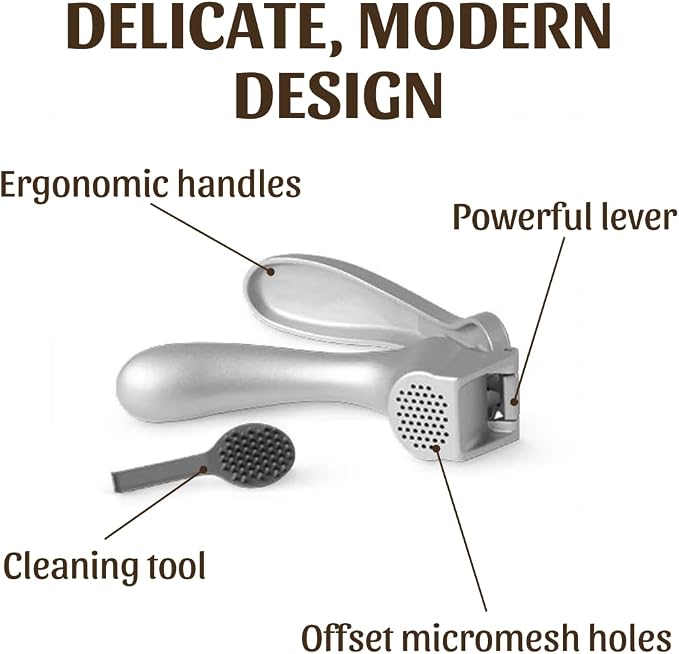 Pamperεd Chεf Garlic Press, Garlic Mincer Easy-squeeze Ergonomic Handle, No Need To Peel, Rust Proof, Professional Ginger Press & Garlic Crusher with Handy Cleaning Brush- Dishwasher Safe