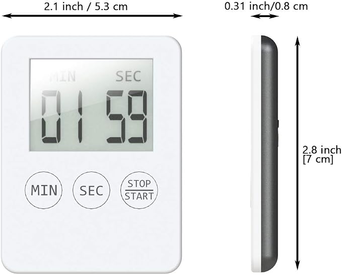 Attom Tech 2 Pack Slim Digital Kitchen Timer Magnetic Countdown for Cooking | Large Display With Loud Alarm, Count Up Stopwatch For Egg Timer Baking Classroom Gym, 99 Min, Easy To Use, White