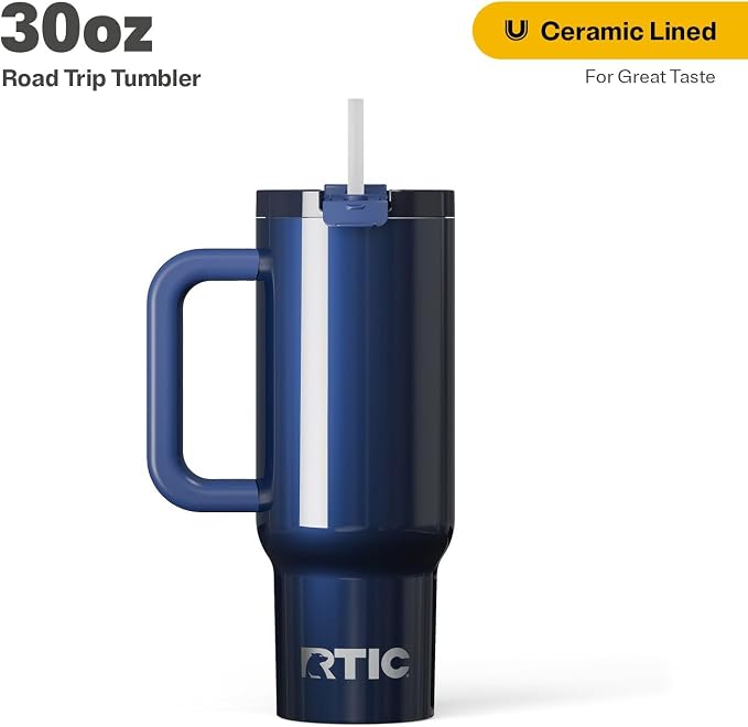 RTIC 30 oz Road Trip Tumbler Double-Walled Insulated Stainless Steel Portable Travel Coffee Mug Cup with Lid, Handle and Straw, Midnight Dust Metallic