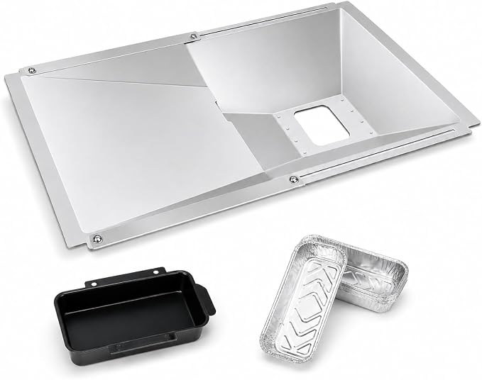 Uniflasy Grease Tray with Catch Pan for Nexgrill, Dyna-Glo Grills | Adjusts from 15"-25.5"; fits Char-Broil, Cuisinart, Kenmore and Expert Grill 2/3/4 burner models; includes 10 foil liners