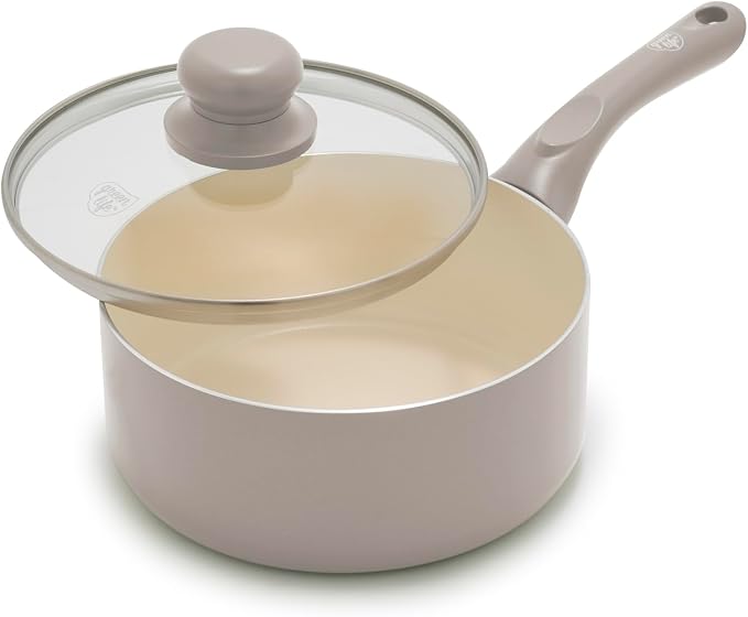 GreenLife 2QT Ceramic Nonstick Saucepan with Lid, Light Gray | PFAS-Free Ceramic Nonstick Coating, Soup Pot, Induction Ready, All Stovetop Compatible, Stay-Cool Handles, Dishwasher Safe