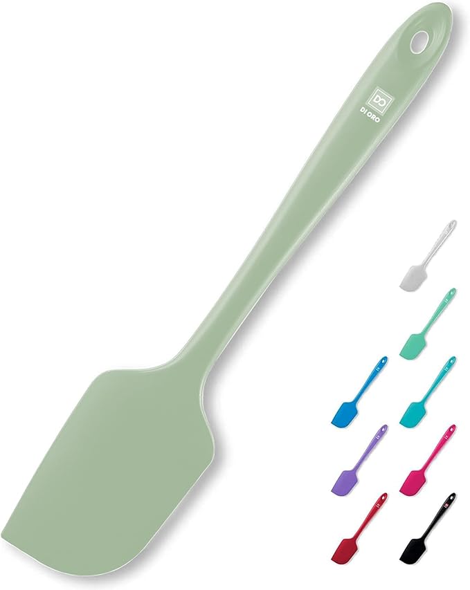 DI ORO Large Silicone Spatula - 600F Heat Resistant, Sage | Rubber scraper for baking, mixing, and frosting; Won't scratch nonstick pots and pans; BPA-free and dishwasher safe