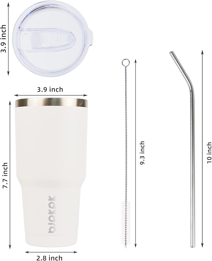 BJPKPK 30 oz Tumbler with Lid and Straw, Insulated Stainless Steel Cup | Double Wall Vacuum, BPA Free, Leak Proof, Keeps Hot/Cold, Travel & Beach Ready, Car Holder Fit, White