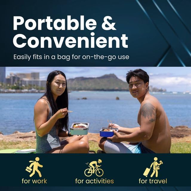 PLUS Self-Heated Cordless Lunch Box & Food Warmer, Ocean | Removable Battery Powered, Child Safe, Portable & Compact, Ideal for Travel, Jobsite, Picnics, School & Outdoor Recreation