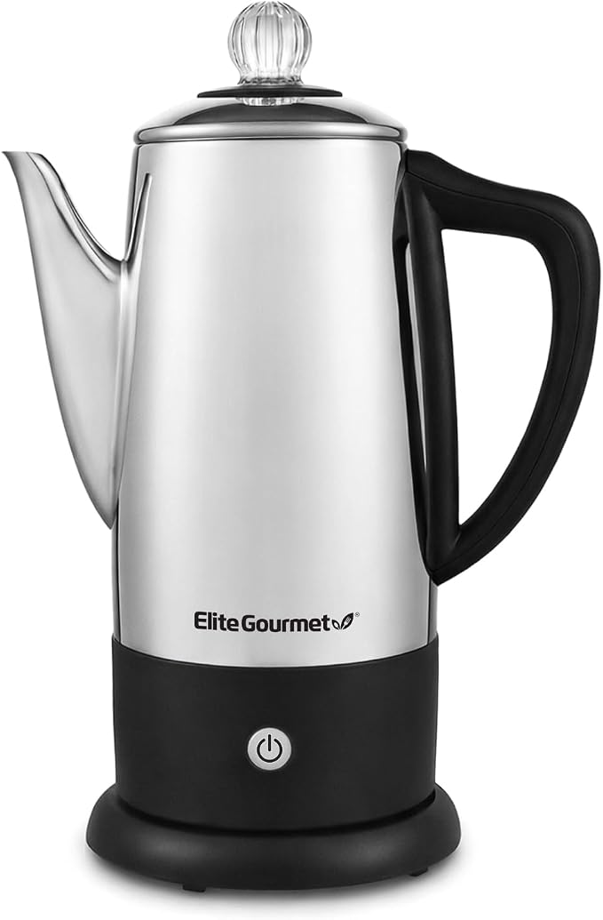 Elite Gourmet EC812 Electric 12-Cup Coffee Percolator, Stainless Steel | Keep Warm, clear brew progress knob, cool-touch handle, cordless serving base - great for entertaining
