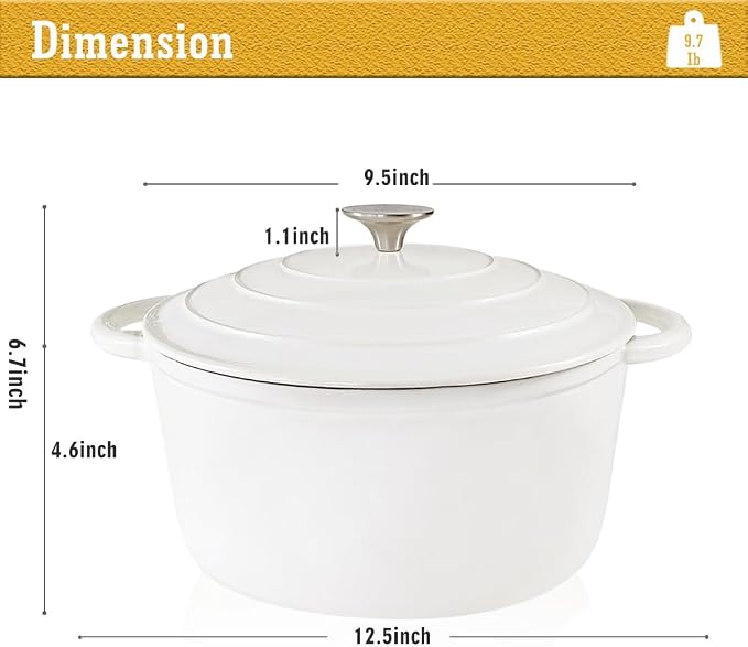 4.5 Quart Enameled Cast Iron Dutch Oven With Lid, Heavy-Duty Round Cookware Pot with Dual Handles for Sourdough Bread Baking, Braising, Soups And Stews, Used for All Stoves
