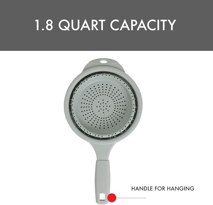 Dexas 8" Collapsible Silicone Strainer in Sage, Kitchen Strainer with Handles, 7.2 Cup Capacity | BPA-Free, Heat-Resistant, Space-Saving Kitchen Tool