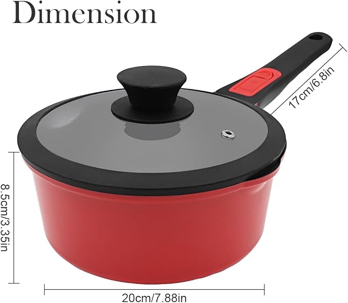 2.5 Qt Non Stick Sauce Pan with Lid, Nonstick Sauce Pot & Saucepan with Pour Spout, Milk Pan Pasta Pot, Mini Cooking Pot Induction Compatible, Detachable Handle, Oven Safe, PFOA Free, Red | Milk pan with removable handle. Suitable for all types of cook...