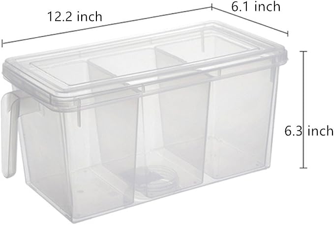 2 Pack Plastic Divided Veggie Storage Containers with Lids and Handles for Fridge Storage Organizer Boxes for Refrigerator Produce Beans Fruits Organzation