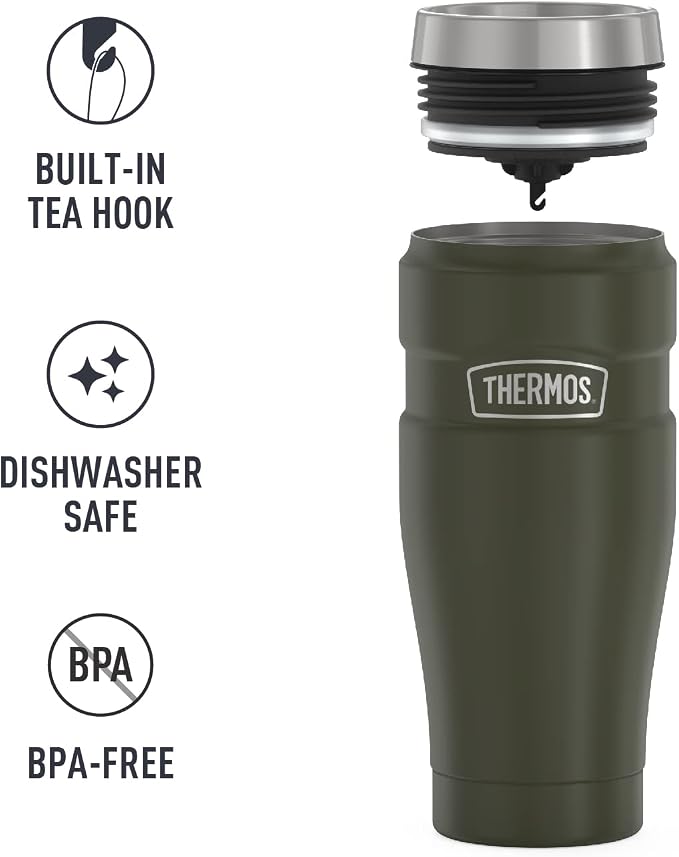 THERMOS Stainless King Vacuum-Insulated Travel Tumbler, 16 Ounce, Army Green (Pack of 4)