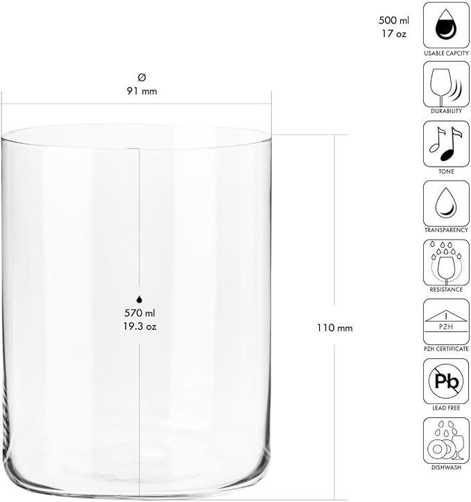 KROSNO Drinking Glasses Set of 6, 16.9 oz, Mixology Collection | Cider Tumbler, Lead-Free Glassware set for Water, Juice & Cocktails, Beer, Dishwasher Safe