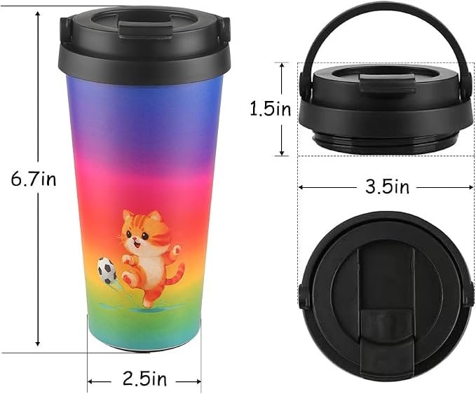 Funkrin Insulated Coffee Mug with Ceramic Coating, 16oz Iced Coffee Tumbler Cup with Flip Lid and Handle, Double Wall Vacuum Leak-Proof Travel Mug for Office School Party Camping