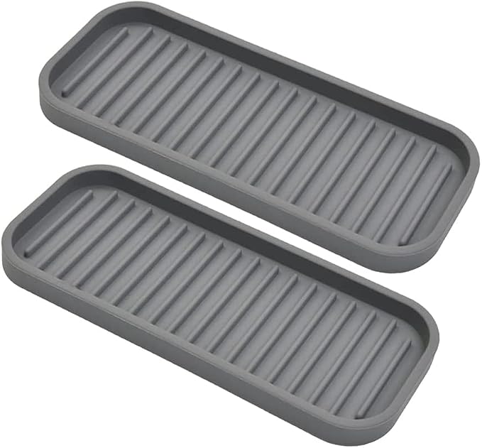 Silicone Sponge Holder for Kitchen Sink - Dish Soap Holder 2 Pack Gray | Waterproof sponge soap tray, dish sponge holder; kitchen counter/bath sink caddy Organizer, soap dispenser, scrubbers, makeup