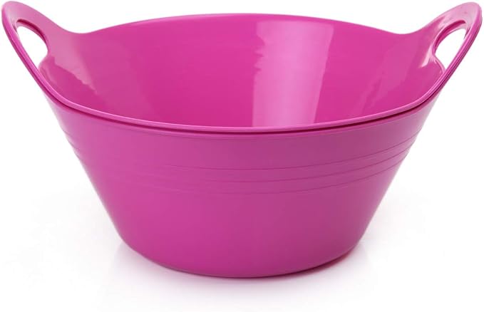 Mintra Home Plastic Bowls with Handles (1.8L Medium 2pk, Fuchsia)