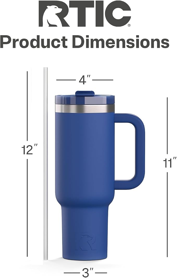 RTIC 40oz Road Trip Tumbler, Insulated, Ceramic Lined, Cobalt | with Lid, Handle and Straw, Stainless Steel Metal Cup, Portable for Hot and Cold Drinks, Coffee, Car, Camping, Travel