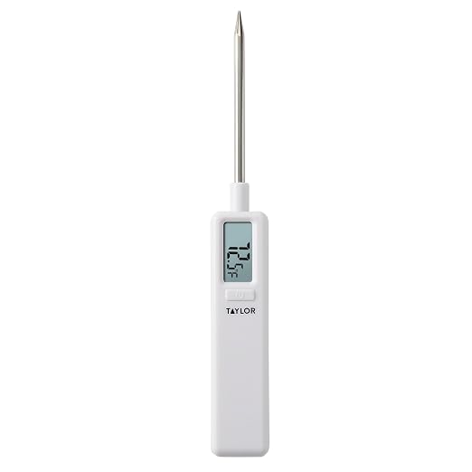 Taylor Mighty Mini Digital Meat Thermometer, Instant Read Food Thermometer for Cooking & Grilling, -40°F to 450°F Range, Compact Pocket Size with On/Off Switch, White
