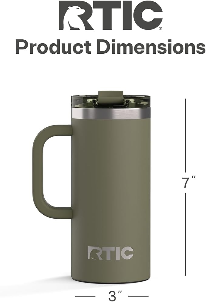 RTIC 16oz Road Trip Travel Mug with Lid and Handle, Ceramic Lined, Olive | Stainless Steel Metal, Insulated Travel Cup for Hot and Cold Drinks, Coffee, Car, Camping and Travel