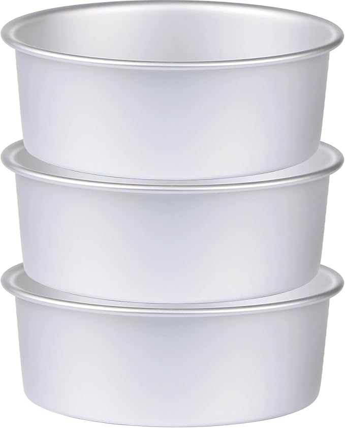 10 x 3 inch Aluminum Round Cake Pan Set of 3, Baking Pans for Layer Cakes, Heavy Duty Non-Stick, Evenly Baking Big Molds for Home Kitchen, Birthday - Tapered Sides