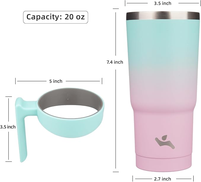 Konokyo 20 oz Tumbler with Handle and Straw, Insulated Travel Mug | Gum; BPA-free, leak-proof tumbler with 2 lids, 2 straws, cup holder fit for coffee, office, travel & daily use