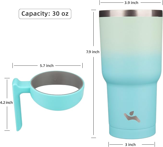 Konokyo 30 oz Tumbler with Handle and Straw, Insulated Travel Mug | Mint; BPA-free, leak-proof tumbler with 2 lids, 2 straws, cup holder fit for coffee, office, travel & daily use