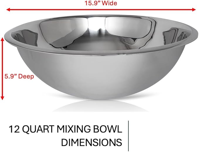 12 Quart Large Stainless Steel Mixing Bowls Set, 3-Pack, Nesting Bowls | Extra Large Commercial Grade Metal Bowls for Meal Prep, Baking, Serving, Food Storage. Rustproof & Dishwasher Safe