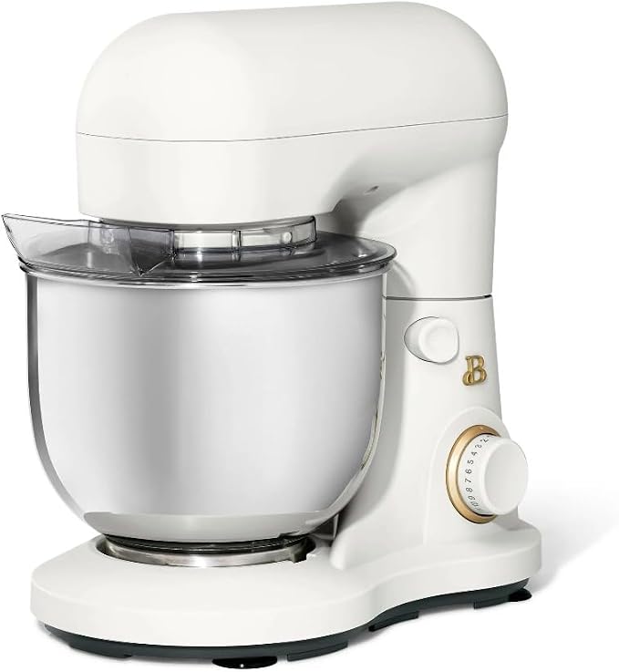 Beautiful 3.5 Qt Stand Mixer by Drew Barrymore, 12-Speed, White Icing | Tilt-Head Design, Stainless Steel Bowl, Dough Hook Included, Wire Whisk Included, Splash Guard Included