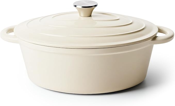 Oval Dutch Oven for Bread Baking, 4.5 Quart Non Stick Enameled Cast Iron Dutch Oven Pot with Lid, Oven Safe Oval Casserole with Lid up to 500°F for Baking, Braising, Stews, Roasting (Beige)
