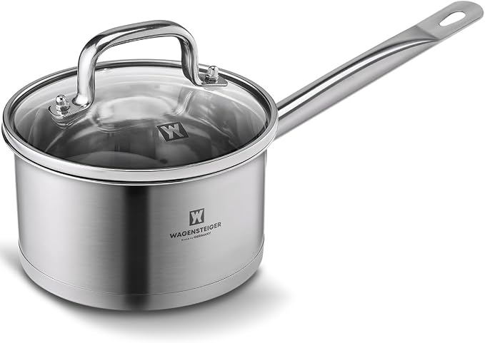 WAGENSTEIGER 2.23 Quarts 3-Ply Stainless Steel Saucepan with Aluminum Core, Tempered Glass Lid, Compatible with All Cooktops, Quick & Even Heating, Rust & Corrosion Resistant (6.89" Diameter)