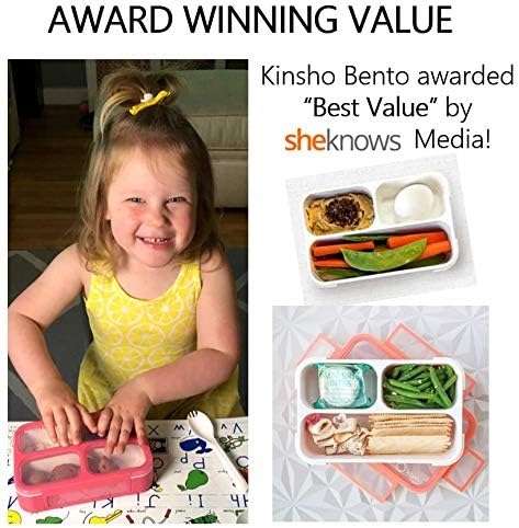 kinsho Small Snack Box Container for Kids Toddlers, Set of 2 (Pink + Coral) | 3 Compartments, Leak-Proof, Spill Proof, BPA-Free Reusable Small Mini Bento Lunch Box for Daycare School Travel, Holds 2 Cups