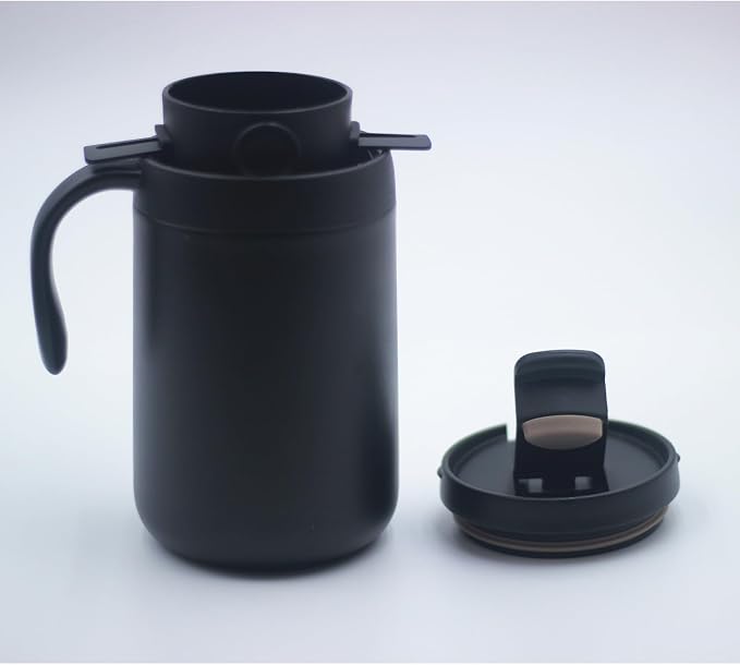 Portable 16oz Pour Over Coffee Maker with Foldable Filter & Stirrer – Insulated Stainless Steel Travel Cup with Lid – No Paper Filter Needed, BPA-Free, Black – For Home, Office, Camping, Backpacking