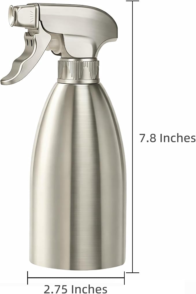Oil Sprayer for Cooking, 17oz Stainless Steel Olive Oil Mister with Fine Mist Trigger, 500ml Large-Capacity Refillable Dispenser for Air Fryer, BBQ and Salad (Mirror Stainless Steel)