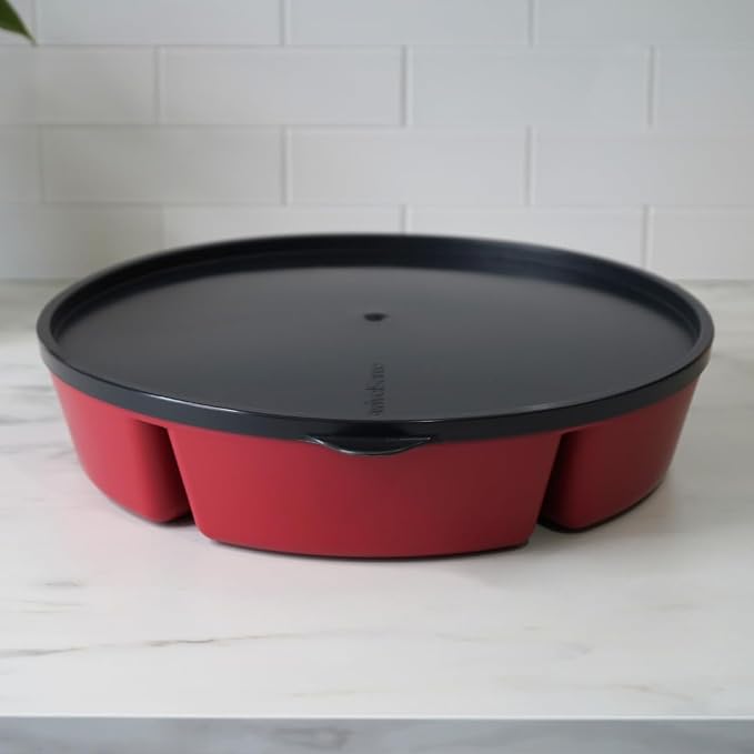 Heavy-Duty Divided Serving Tray with Leakproof Lid - 6 Divided Compartments to Serve & Store Food, Fruit and Veggie Trays, Party Platters- Made In USA by TEGRIWARE (Radiant Red)