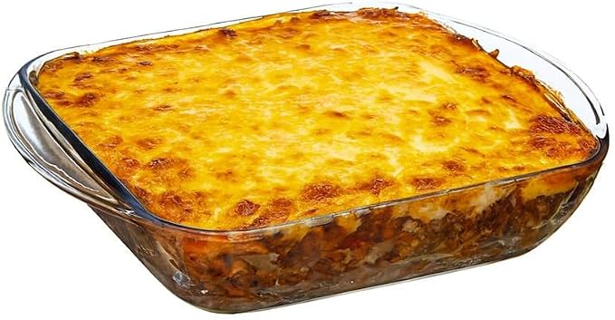 Anchor Hocking 77887 Fire-King Square Cake Dish, Glass, 8-Inch | Tempered Glass | Clear Bakeware | Even Heat Distribution | Dessert Baking | Dishwasher Safe | Oven Safe