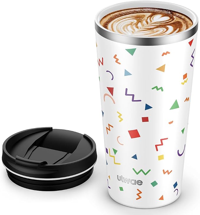Insulated Coffee Mug with Ceramic Coating, 18oz Travel Mug with Leak-proof Lid, Vacuum Double-wall Tumbler, Stainless Steel Thermal Cup for Tea, Hot Cocoa, Cold Beverage, Ice Drinks