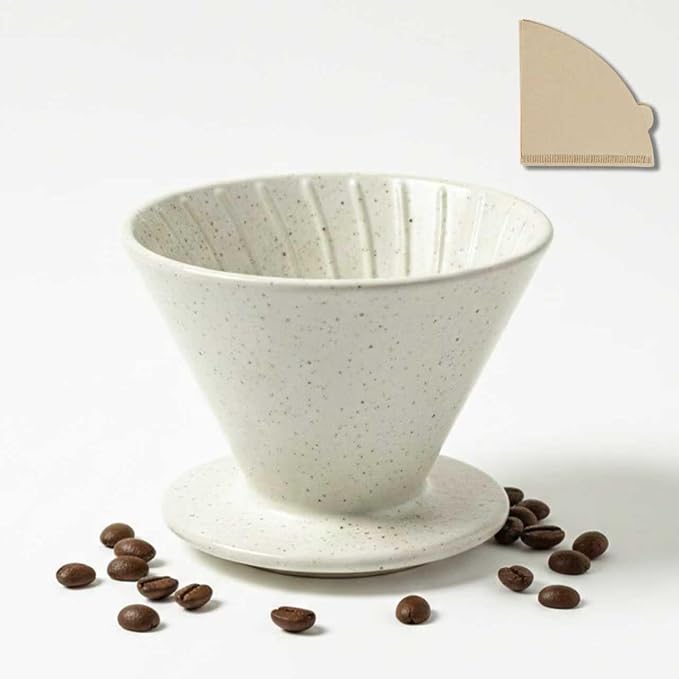 DIF DECO Ceramic Pour Over Coffee Dripper, Reusable Porcelain Portable Pour Over Coffee Maker, Slow Brewing Accessories with 1 Holes for Home, Office, Travel, Camping (Sesame Cream)