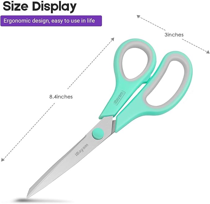 iBayam 36-Pack 8" Heavy Duty Scissors, Sharp Comfort-Grip, Left/Right Hand | Ultra-sharp 2.5mm steel blades, 100,000+ cut durability, comfort-grip handles — perfect for home, school, office & crafts.