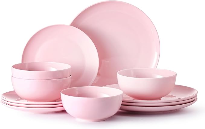 24-Piece Bone China Dinnerware Set for 8, Sakura Pink | Lightweight Porcelain | Round Plates & Bowls | Scratch Resistant | Durable Ceramic | Microwave & Dishwasher Safe