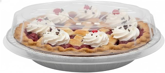 9" Aluminum Foil Pie Pan 1" Medium Deep with Clear Dome Lids - Premium Quality Made in USA (Pack of 200 Sets)