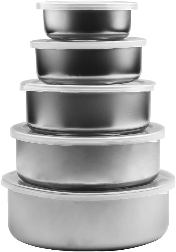Stainless Steel Mixing Bowls Set with Airtight Lids 5 Piece Nesting Storage Containers for Kitchen Food Prep Serving