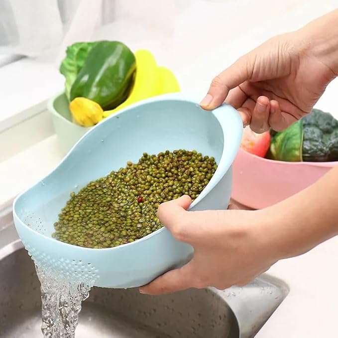 Rice Sieve Plastic Colander Kitchen Drain Basket with Handles Rice Bowl Strainer Strainer Basket Sink Drain Kitchen Tools (green)